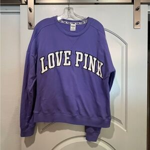 PINK Victoria's Secret purple “love pink” letterman style patch Sweatshirt.